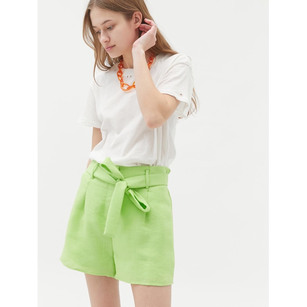J.O.A. Linen Paperbag Short - Lime Green